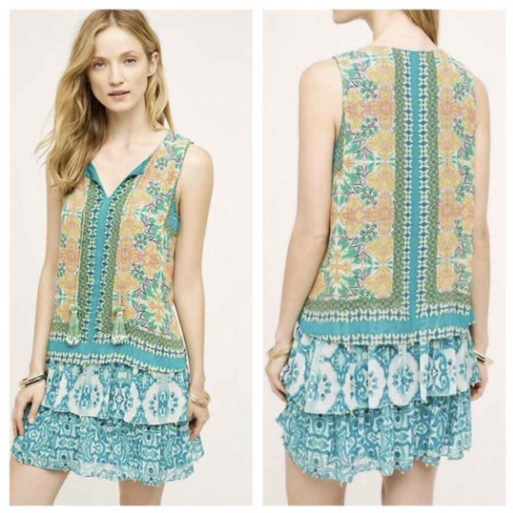Anthro Hemant & Nandita MOANA Colorful Silk Sequin Beaded Tassel Boho Dress NWT